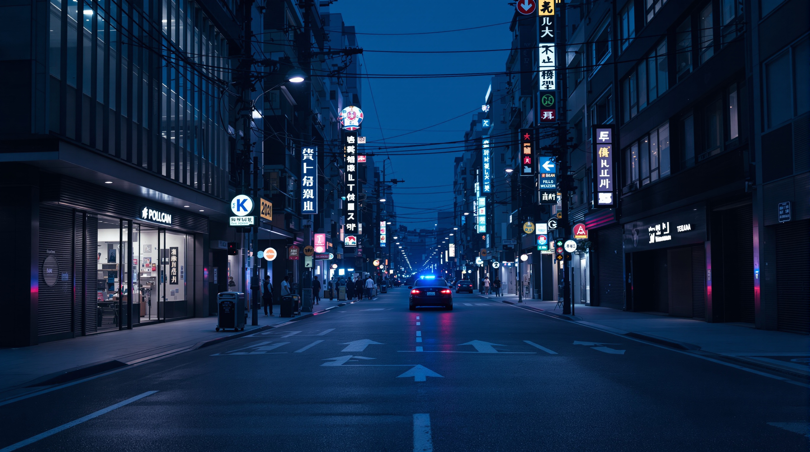 새벽 거리의 보안 차량