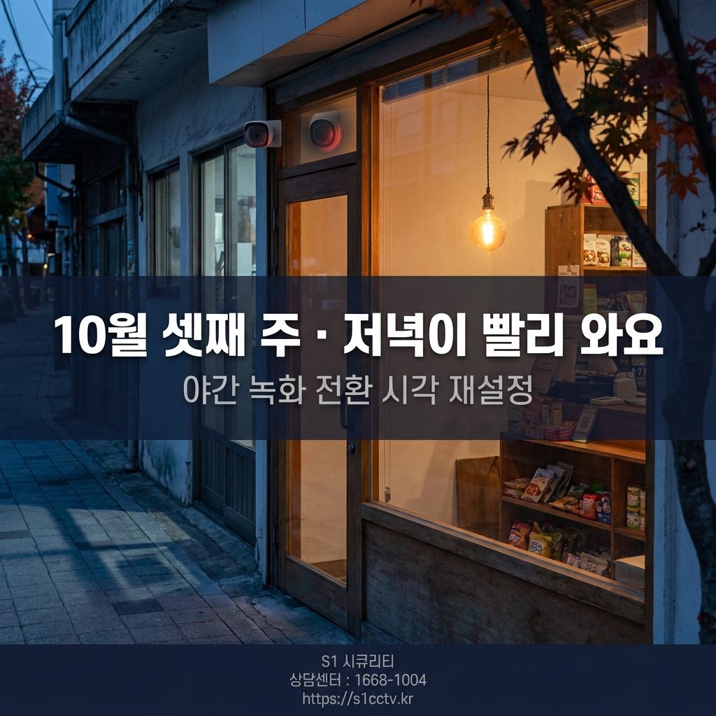 10월 셋째 주 저녁 어둠 빨라지는 매장 입구