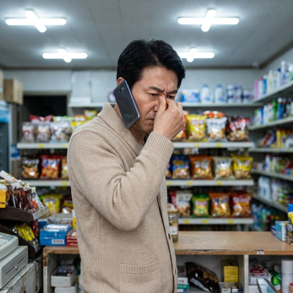 매장 사장님 통화 중 화난 표정
