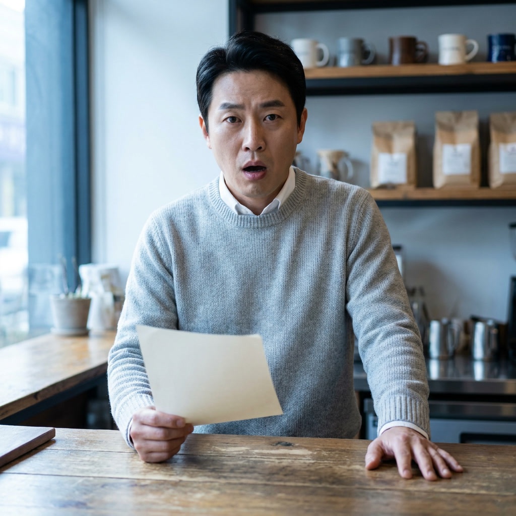 카페 사장님 통지서 받고 놀란 표정